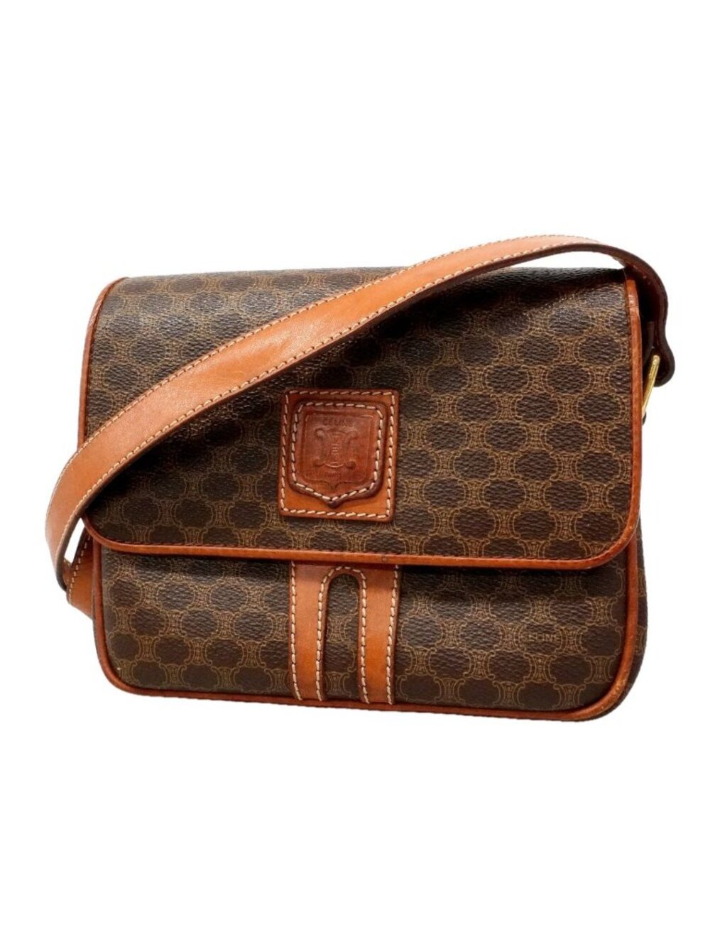 Celine Shoulder Bag Macadam Brown Gold